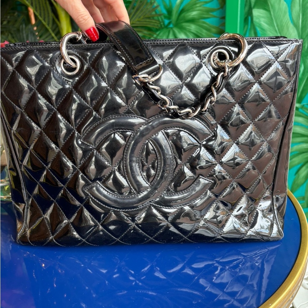 Chanel Black Quilted Patent Leather Tote Bag